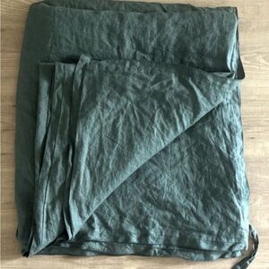 Pottery Barn Belgian Linen KING/CAL KING Duvet Cover Loden Green Double Flange